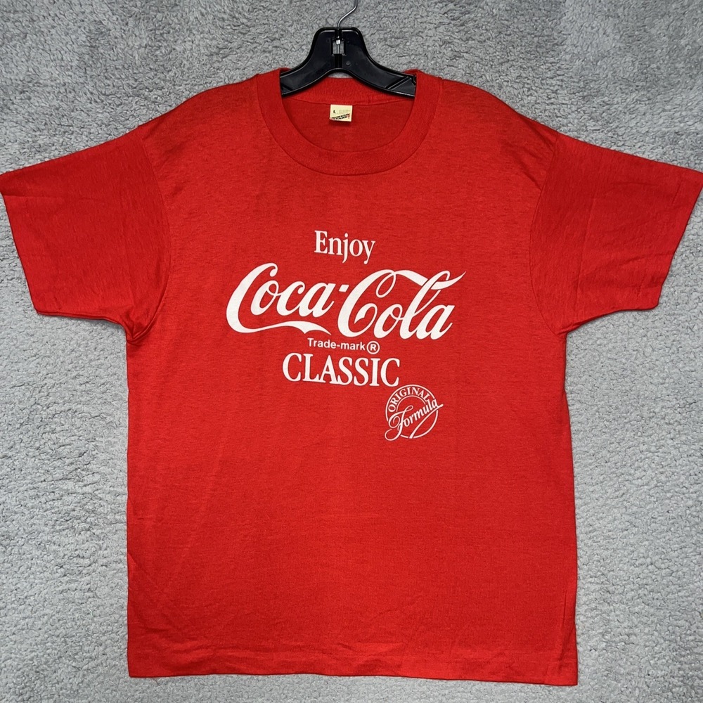 VTG Screen Stars Coca Cola Original Formula T Shirt Sz L Red Single Stitch USA